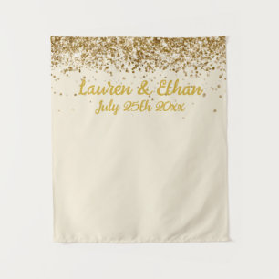 Custom Cream and Gold Glitter Wedding Photo Booth Tapestry