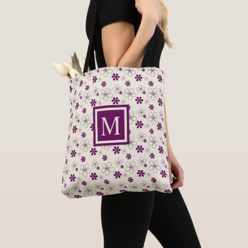 Custom Cream Beige  Floral Purple Flowers Tote Bag