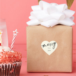 Custom Cream + Black 'Merry' Christmas/Holiday Heart Sticker