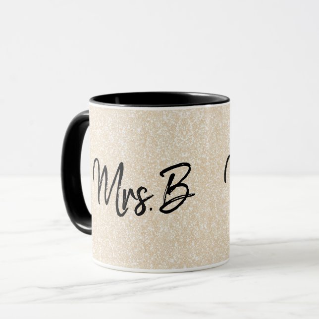 Custom Cream Champagne Mrs Initial Glitter Mug (Front Left)