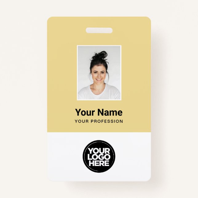 Custom Cream Employee Photo, Bar Code, Logo, Name Badge (Front)