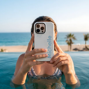 Custom Cream & Icy Blue Aesthetic Minimalist Name iPhone 16 Pro Max Case