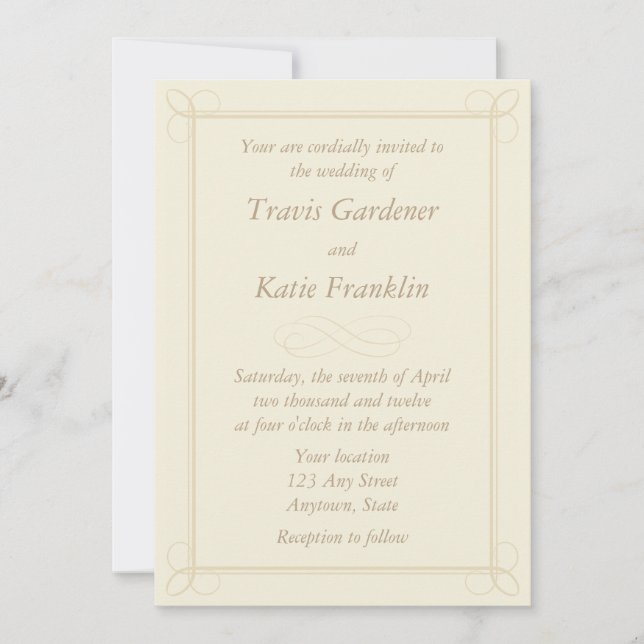 Custom Cream or Ecru Invitation - Scroll Design (Front)