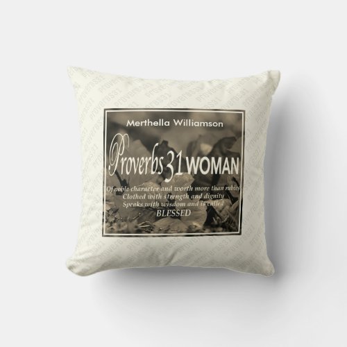 Custom Cream Proverbs 31 Woman Throw Pillow