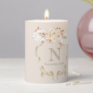 Custom Cream Rose Monogram Crest Funeral Candle