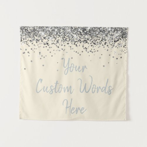 Custom Cream Silver Birthday Party Photo Booth Tapestry