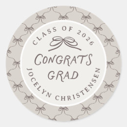 Custom Cream Taupe Coquette Bow Congrats Grad Classic Round Sticker