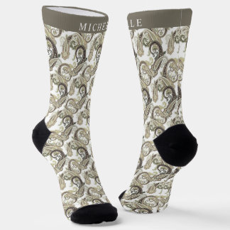 Custom Cream White Brown Black Paisley Pattern Socks