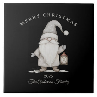 Custom cream white gnome Christmas gift Ceramic Tile