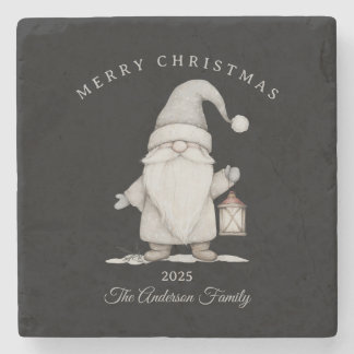 Custom cream white gnome Christmas gift Stone Coaster