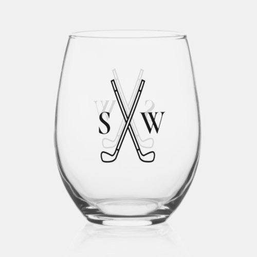 Custom Create Your Own Golf Theme Monogrammed Stemless Wine Glass