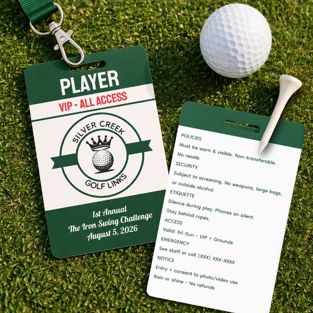 Custom Create Your Own Golf Tournament Badge (Classic golf badge design featuring crossed clubs, green fairway accents, and tournament-ready style)