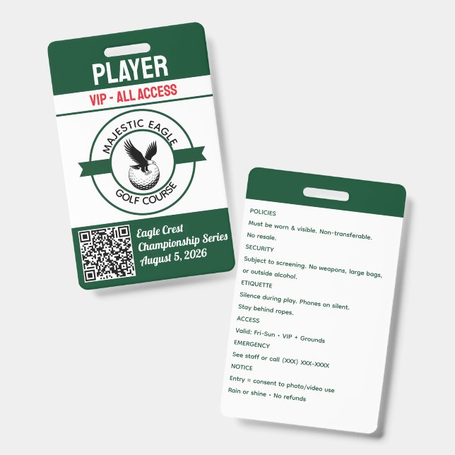 Custom Create Your Own Golf Tournament Badge (Front & Back)