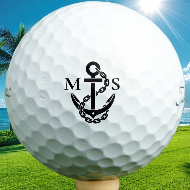 Custom Create Your Own Nautical Anchor Monogrammed Golf Balls (Custom nautical anchor monogram with personalized initials in a stylish logo-inspired design.)