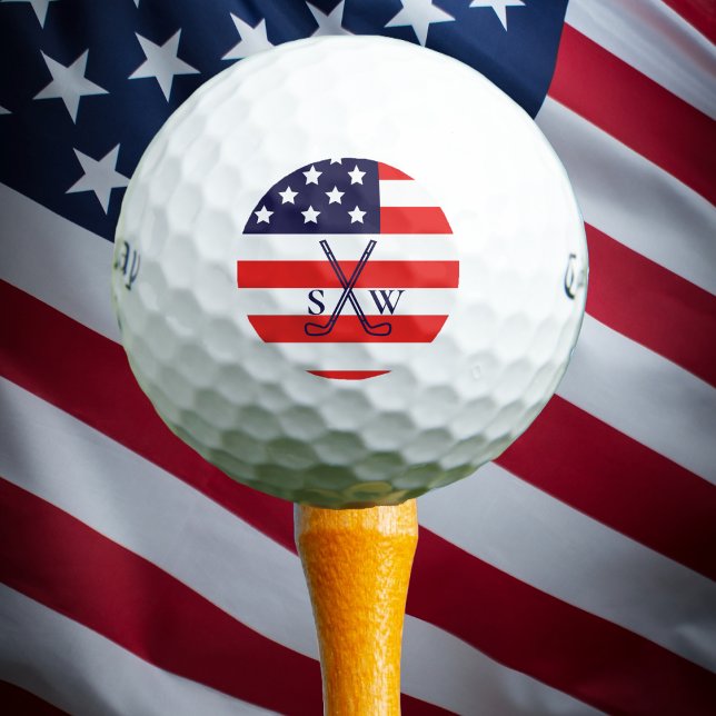 Custom Create Your Own US FLAG Monogrammed Golf Balls (Golf Themed USA Flag - Patriotic Red,White,Blue for golf players who love to play golf. )