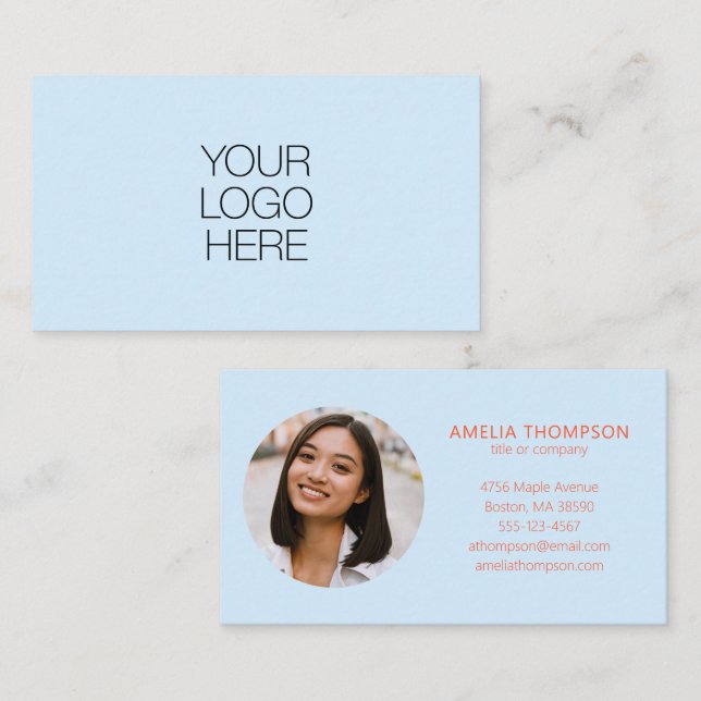 Custom Creative Business Logo Photo Blue Orange Card (Front/Back)