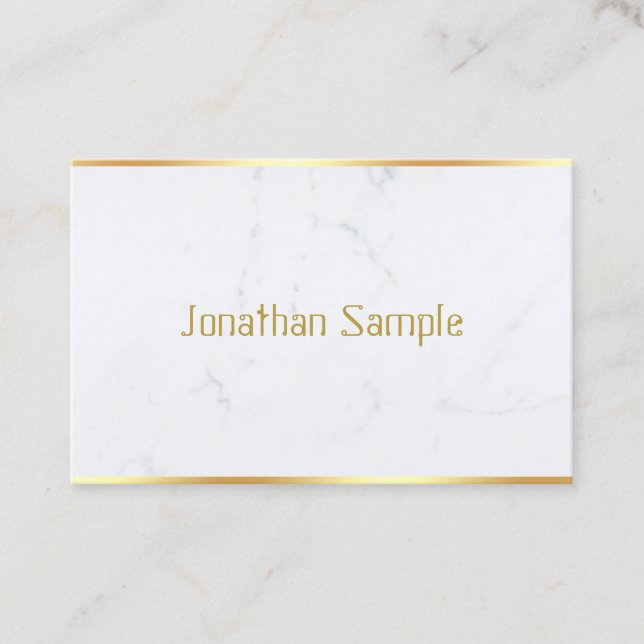 Custom Creative Modern White Marble Gold Text Business Card (Front)