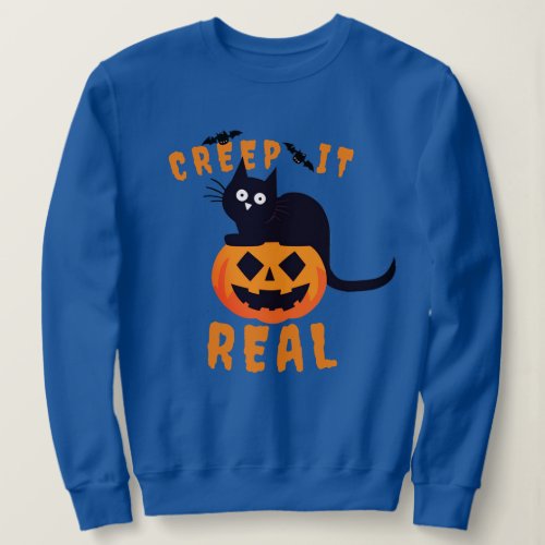 Custom Creep It Real  Print Halloween Black Cat Sweatshirt