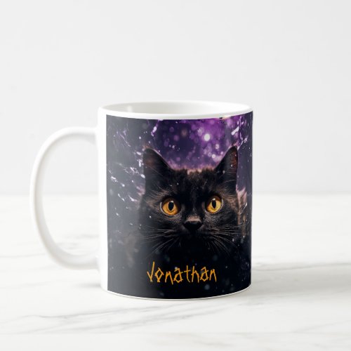 Custom Creepy Black Cat Horror Purple Halloween Coffee Mug