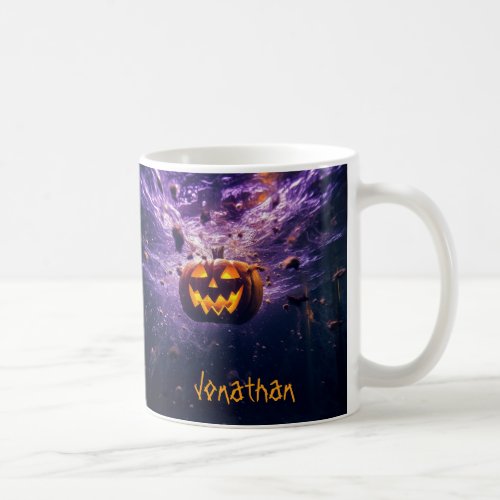 Custom Creepy Jack_o_Lantern Purple Halloween Coffee Mug