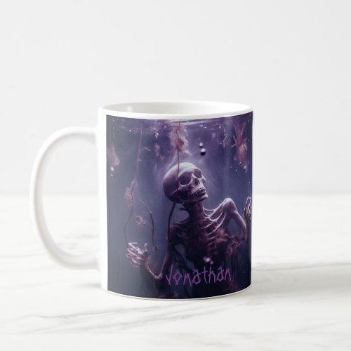 Custom Creepy Skeleton Horror Purple Halloween Coffee Mug