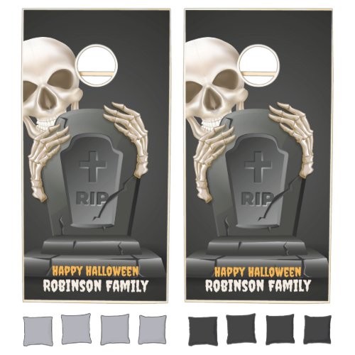 Custom Creepy Skull Tombstone Halloween Party Cornhole Set