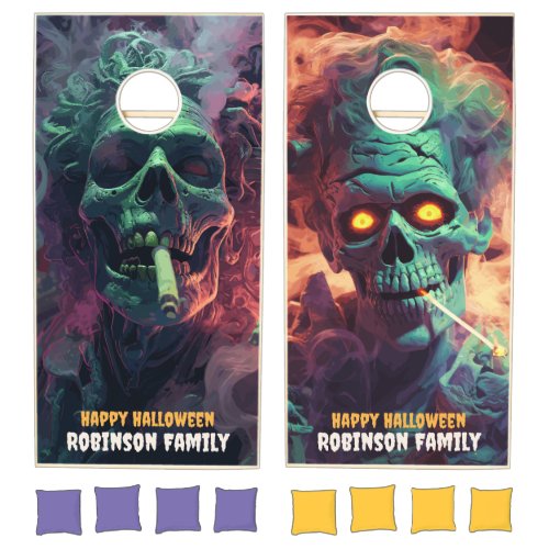 Custom Creepy Zombie Skulls Halloween Party Cornhole Set