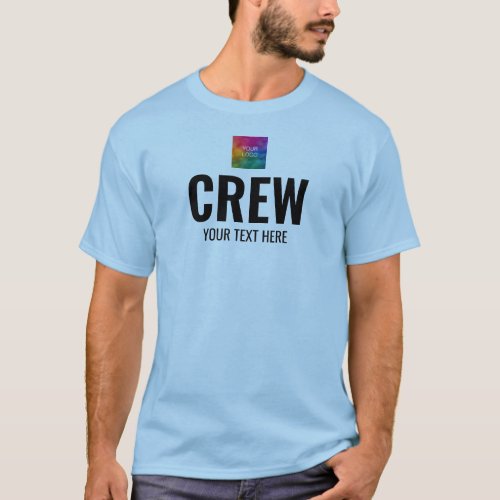 Custom Crew Front Back Logo Mens Light Blue T_Shirt