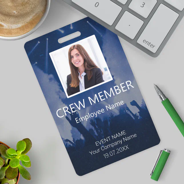 Custom Crew Member Barcode Event Blue Badg Badge | Zazzle