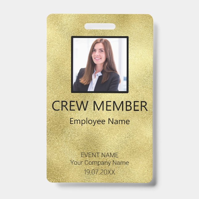 Custom Crew Member Barcode Event Gold Badge (Front)
