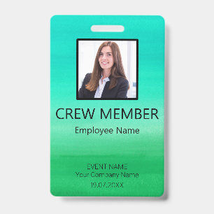 Custom Crew Member Barcode Event Green Badge