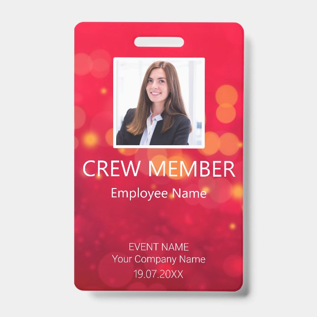 Custom Crew Member Barcode Event Red Badge (Front)