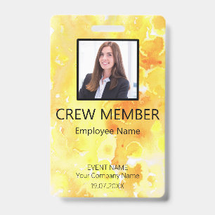 Custom Crew Member Barcode Event Yellow Badge