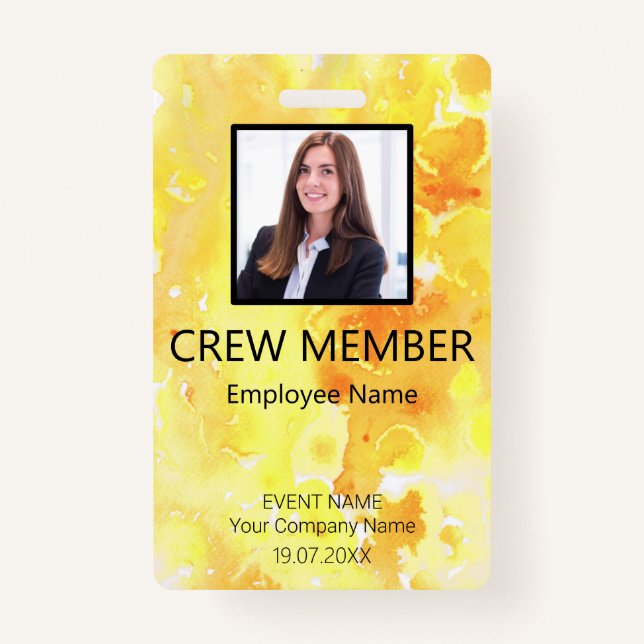 Custom Crew Member Barcode Event Yellow Badge (Front)