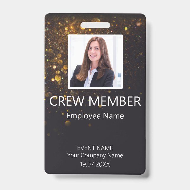 Custom Crew Member QR Code Event Glitter Badge (Front)