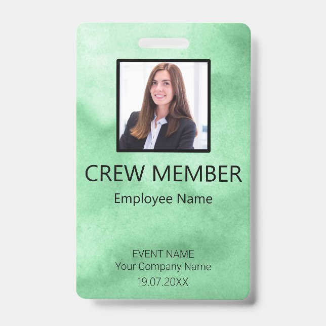 Custom Crew Member QR Code Event Green Badge (Front)