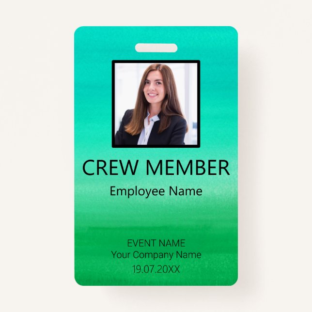 Custom Crew Member QR Code Event Green Badge (Front)
