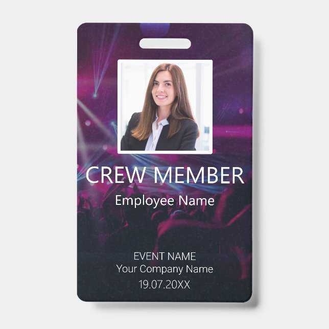 Custom Crew Member QR Code Event  Purple Badge (Front)