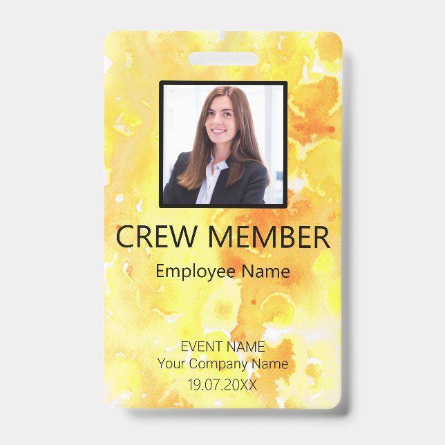 Custom Crew Member QR Code Event Yellow Badge (Front)