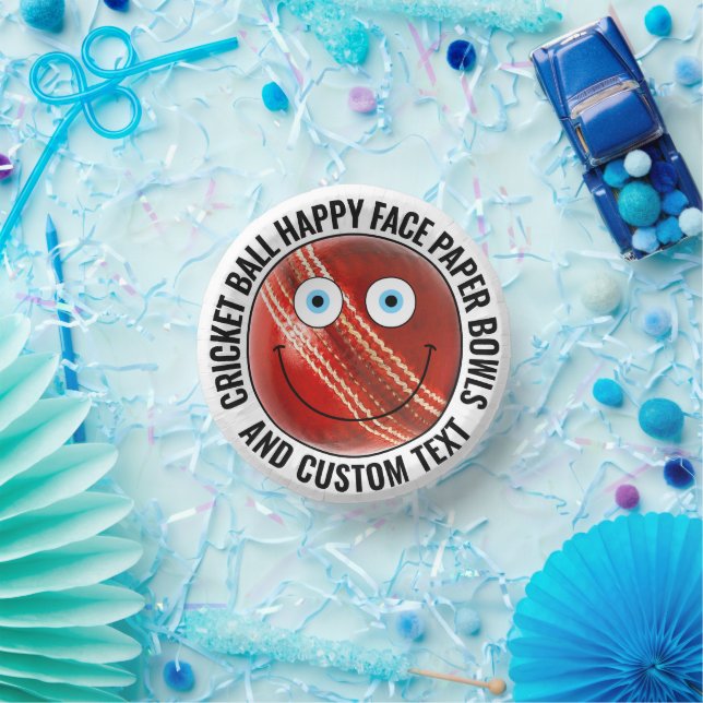 Custom Cricket Theme Party BLUE EYES Happy Face 7" Paper Bowls (Party)