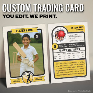 Custom Cricket Trading Card, Vintage Gold Player Calling Card
