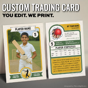 Custom Cricket Trading Card, Vintage Green Player Calling Card