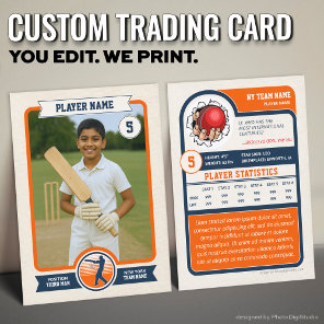 Custom Cricket Trading Card, Vintage Orange Player Calling Card