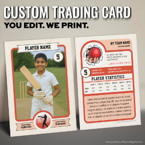 Custom Cricket Trading Card, Vintage Red Player Calling Card