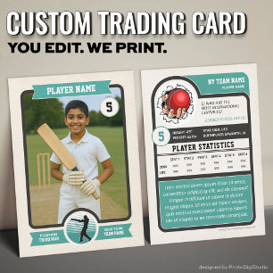 Custom Cricket Trading Card, Vintage Teal Player Calling Card