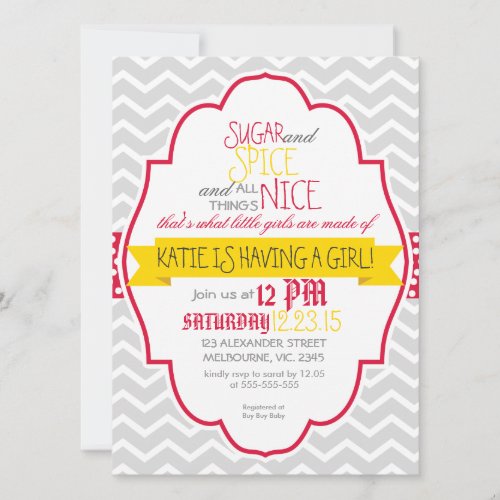 Custom crimson gold chevron baby shower announcements