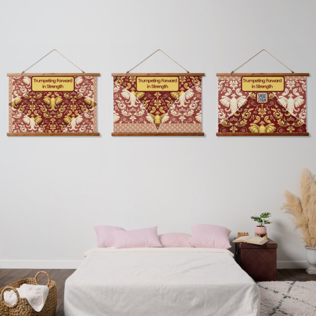 Custom Crimson Red & Gold Elephant Wall Covering Hanging Tapestry (Bedroom)