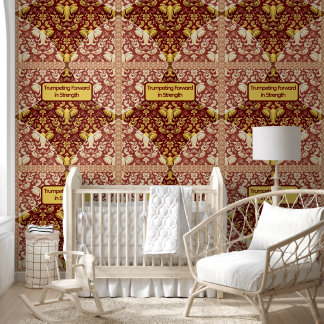 Custom Crimson Red & Gold Elephant Wall Covering Wallpaper