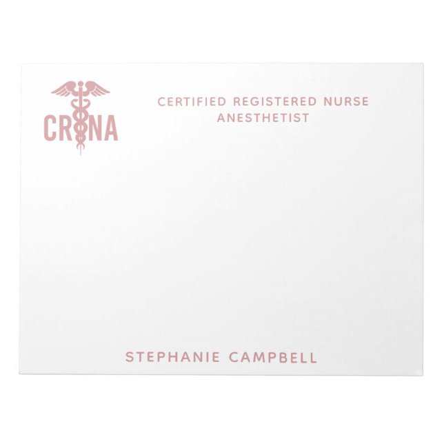 Custom CRNA Certified Registered Nurse Anesthetist Notepad (Front)