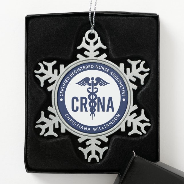 Custom CRNA Certified Registered Nurse Anesthetist Snowflake Pewter Christmas Ornament (Box)